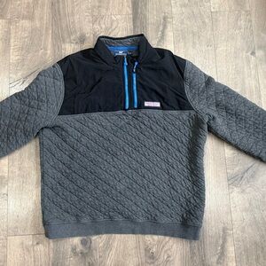 Vineyard Vines Quilted Pullover in Charcoal, Black & Blue Trim
